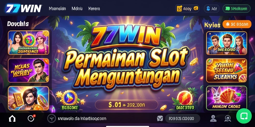 Screenshot gameplay 77WIN menampilkan gulungan slot yang penuh warna dan menarik.