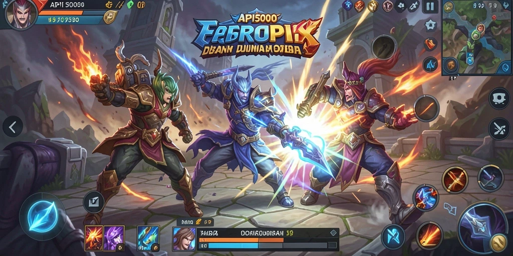Screenshot menampilkan aksi seru dalam pertarungan MOBA API5000.