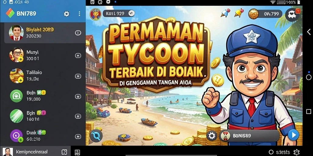 Screenshot utama BNI789 menampilkan gameplay Tycoon yang menarik.