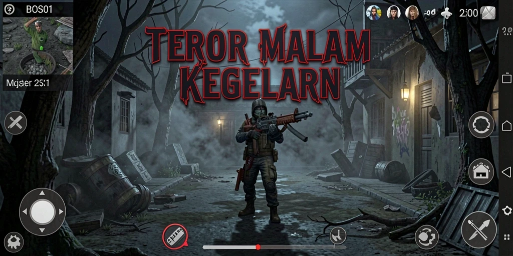 Tangkapan layar gameplay BOS01 dengan suasana horor yang mencekam.