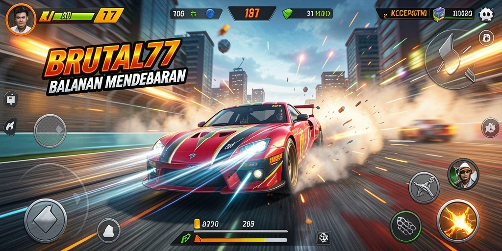 Tampilan menarik dari gameplay BRUTAL77 dengan mobil balap beraksi.