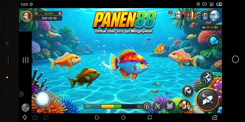 Screenshot menunjukkan aksi penuh seru dalam permainan Tembak Ikan.